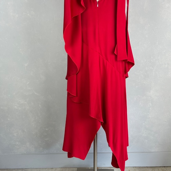 Antonio Berardi midi dress size 10 IT 46 red asymmetrical hem high neck ruffled - Picture 9 of 16